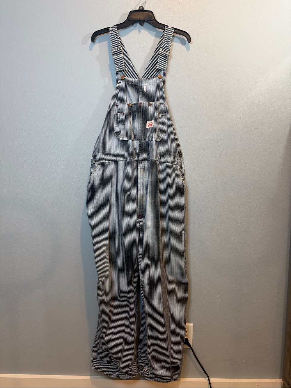 Vintage Round House Hickory Stripe Overalls Railroad Denim Bib Workwear 44